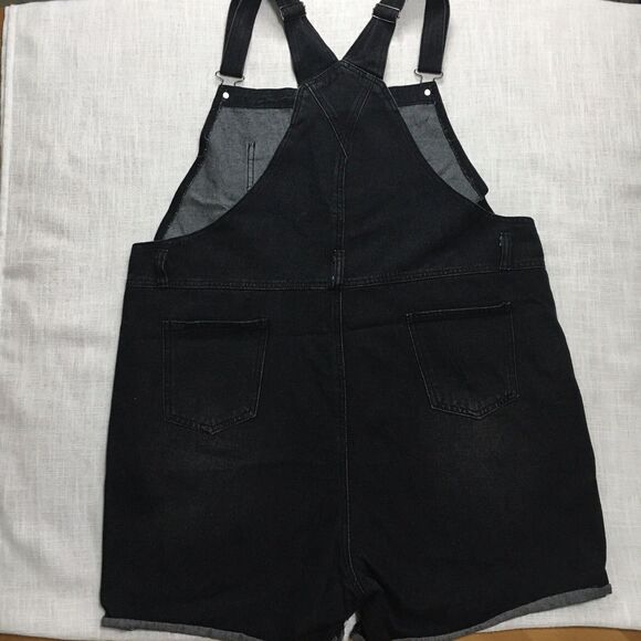 Women’s 90s Y2K Denim Overall Shorts XL Black Shortfall Romper Grunge Whimsygoth - Picture 7 of 16